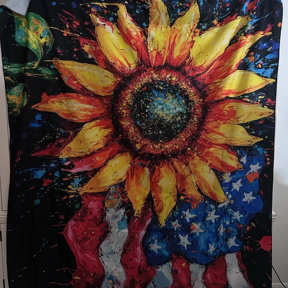 Vibrant Sunflower Tapestry - Black, Yellow, Red, Blue